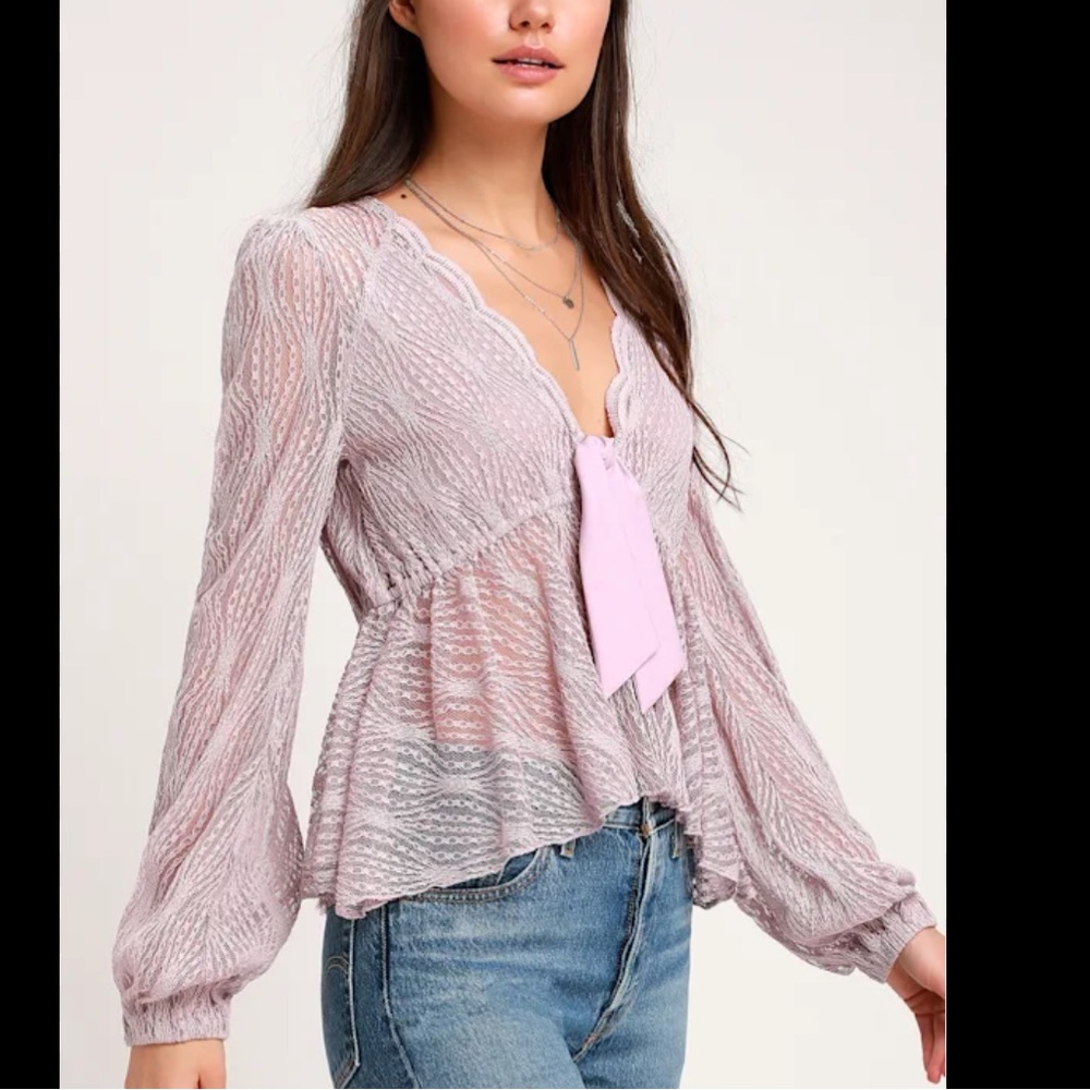 Free people Lace-Textured Tie-Front Blouse - lilac purple